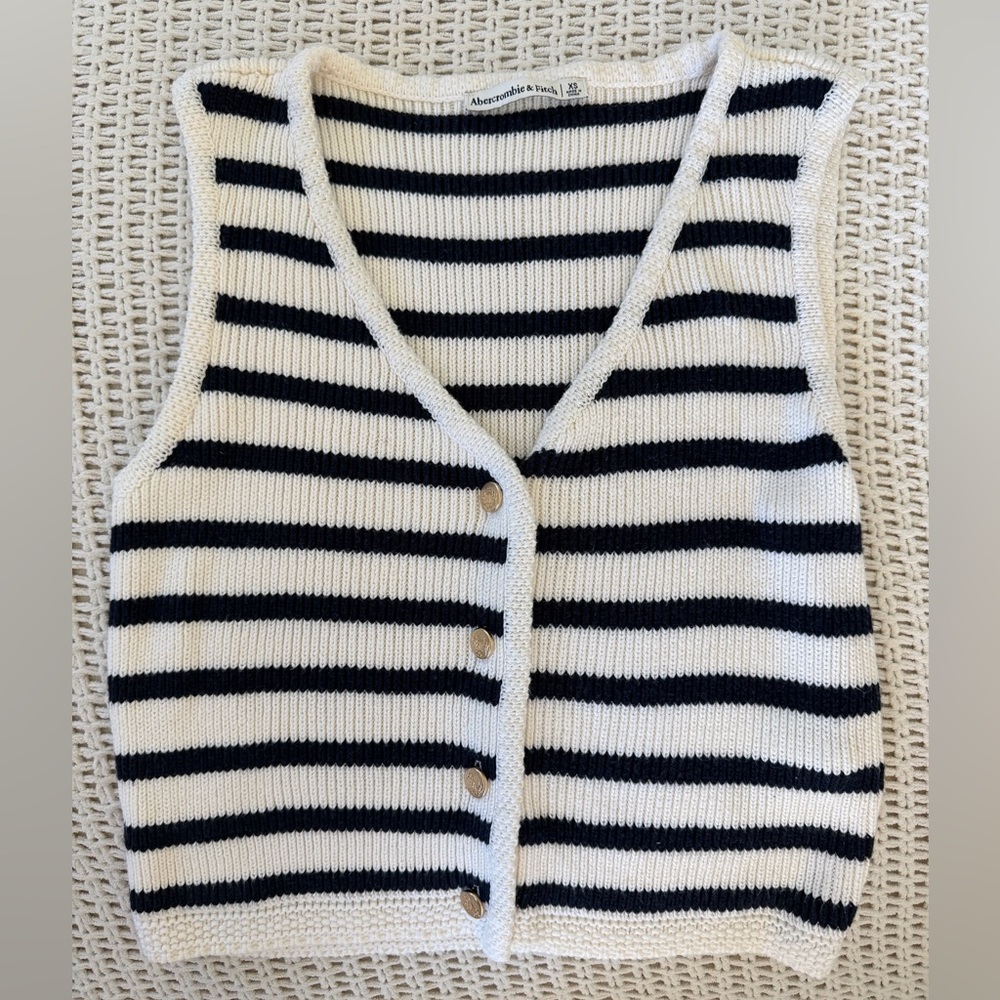 Abercrombie & Fitch Striped Knit Blue and White Vest